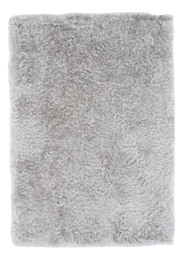 Ryamatta i mjuk silverfärgad polyester med hög lugg och glansigt skimmer