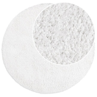 Rund vit ryamatta med mjuk polypropylenfiber och 30 mm tjocklek i modernt vardagsrum
