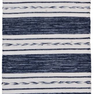 Blå trasmatta i mjuk bomull med cirka 10 mm tjocklek placerad på golvet i ett hemtrevligt rum