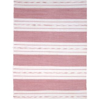 Rosa mjuk bomullstrasmatta med cirka 10 mm tjocklek på trägolv