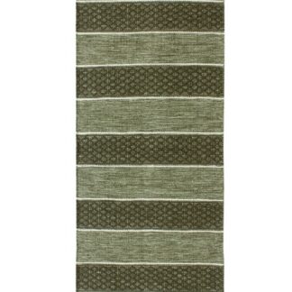 Handvävd grön bomulls-trasmatta Loke med tät väv och naturliga färgvariationer