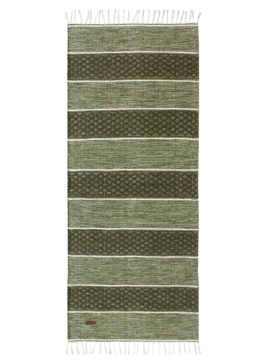 Handvävd grön bomulls-trasmatta Loke med tät väv och naturliga färgvariationer