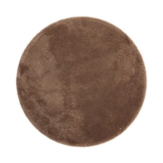 Lucid rund ryamatta i mocca med tjock mjuk lugg i modernt vardagsrum