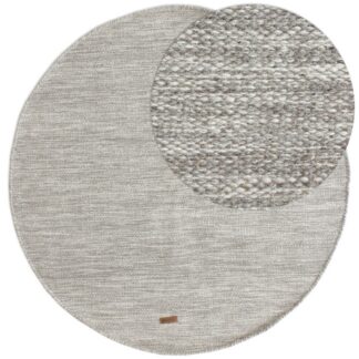 Rund ljusgrå ullmatta med 10 mm tjocklek i naturlig bomullsblandning