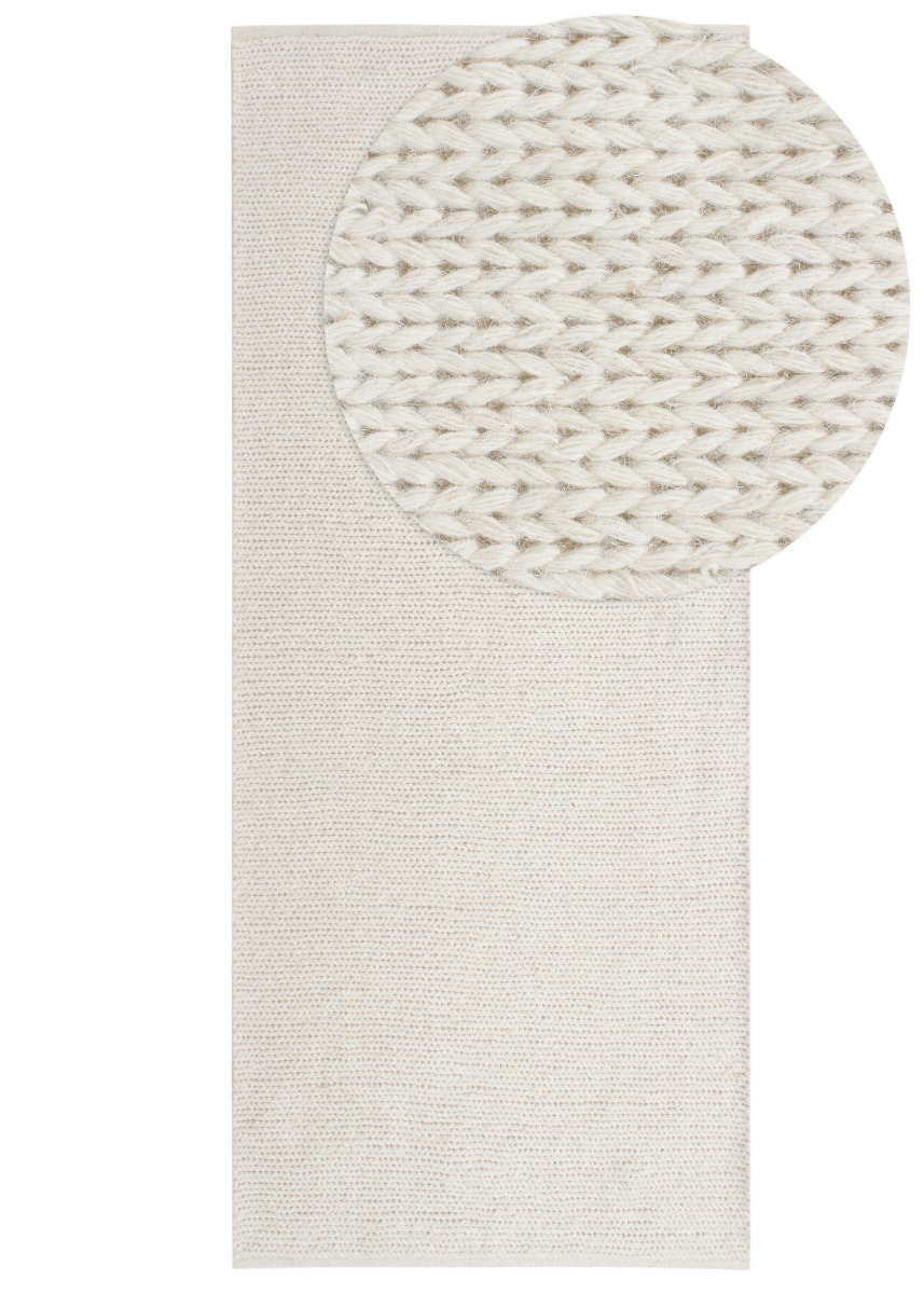 Offwhite gångmatta Mellby i ull med stilrent mönster och cirka 10 mm tjocklek