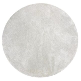 Rund offwhite ryamatta i mjukt polypropylenmaterial med cirka 12 mm tjocklek