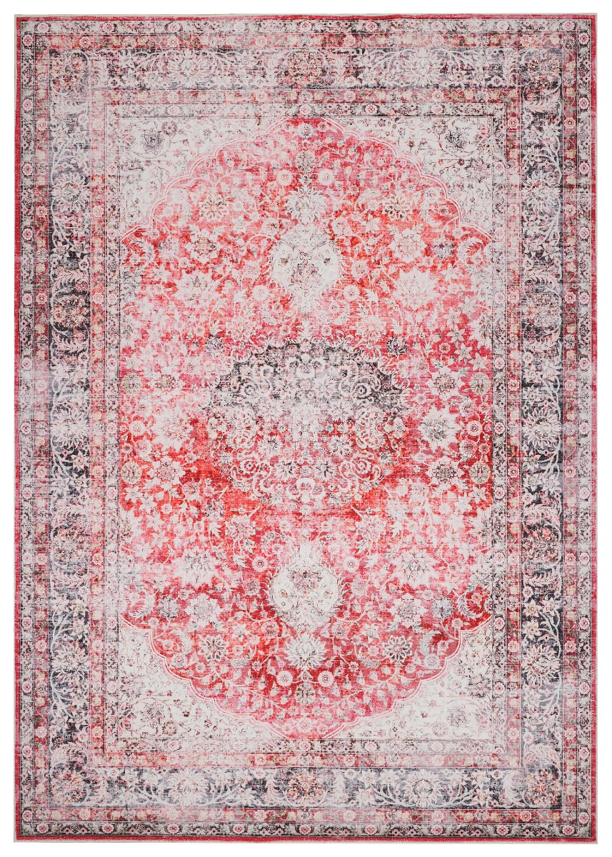 Tvättbar röd wiltonmatta Noel Flame i vardagsrumsmiljö