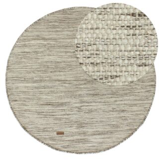 Rund taupefärgad ull- och bomullsmatta med mjuk textur