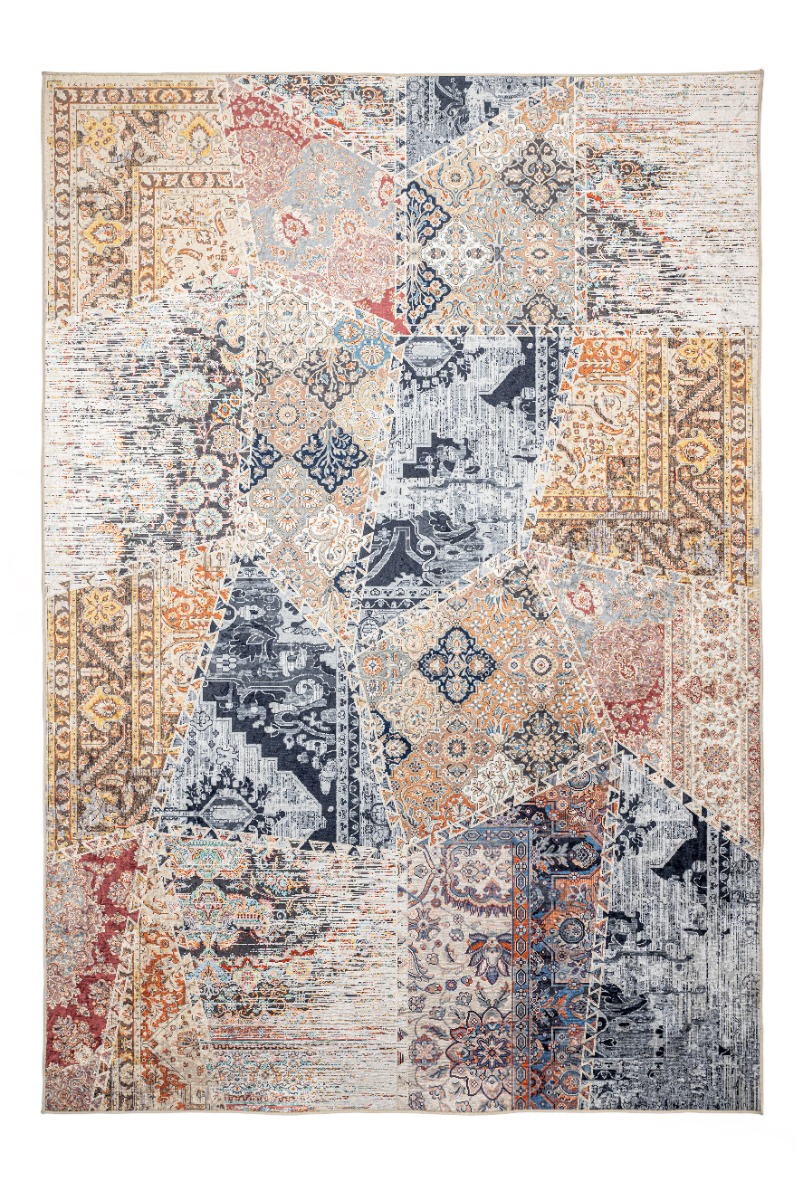 Orientalisk patchwork matta Mirabelle i mjuka färgtoner av polypropylen