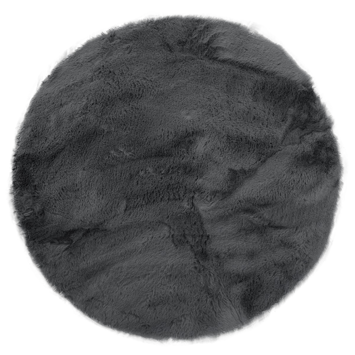 Rund mörkgrå pälsmatta i mjuk polyester med cirka 30 mm tjocklek