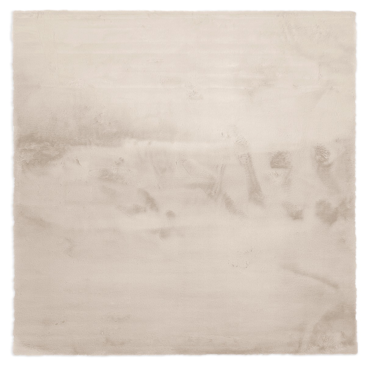 Ljusrimmig kvadratisk Rabbit Eco matta i mjuk fluffig polyester i ljusbeige färg