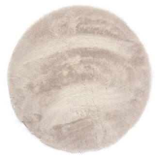 Rund ljusbeige ryamatta i mjuk polyester med cirka 30 mm tjocklek