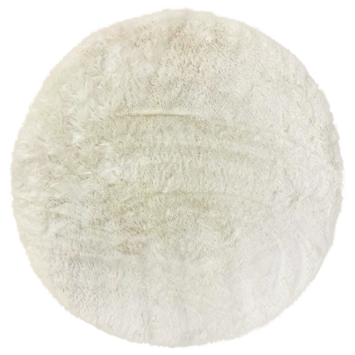 Rund offwhite pälsmatta i mjuk ekologisk polyester med ca 30 mm tjocklek