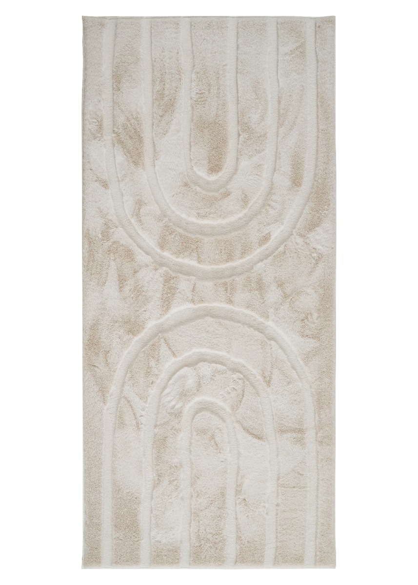 Ljusbeige fluffig fuskpälsmatta med zenmönster i mjuk polyester