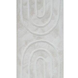 Offwhite fluffig gångmatta i fuskpäls med zenmotiv och bomullsbaksida