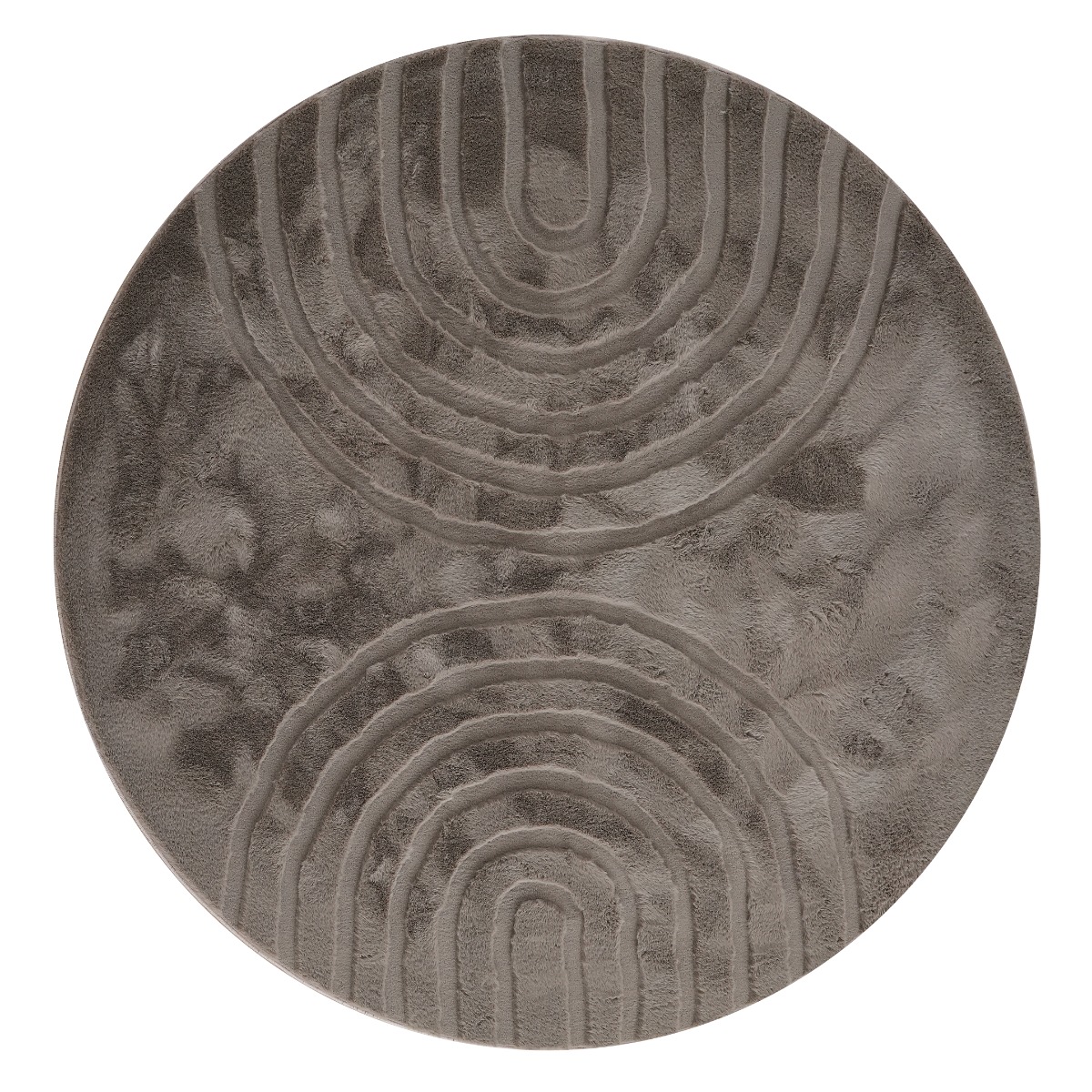 Rund taupefärgad syntetpälsmatta Rabbit Zen med fluffig yta och subtil zenstruktur