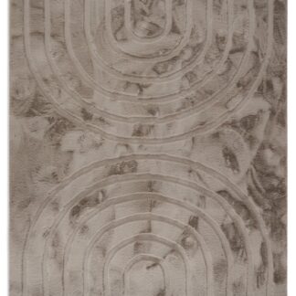 Taupe färgad mjuk och fluffig syntetisk pälsmatta med zen-mönster