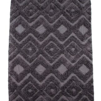 Grå bomullsmatta med lång lugg och dekorativa fransar på kortsidorna