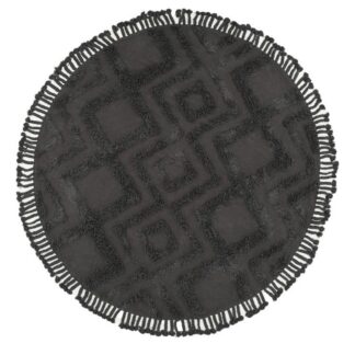 Rund grå bomullsmatta med mjuk struktur och neutral design i modernt hem