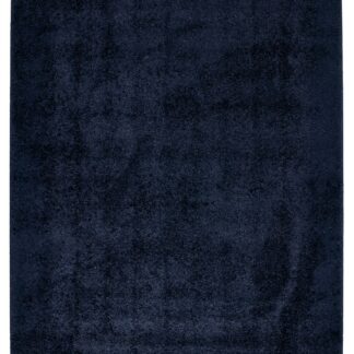 Tjock mjuk blå ryamatta med högt, fluffigt luggmaterial i modernt vardagsrum