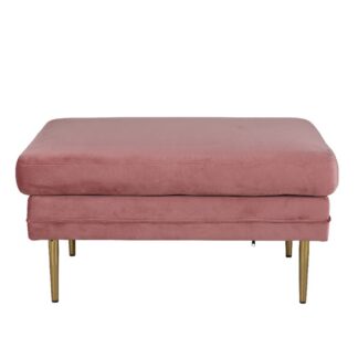 Rosa sittpuff Mistfall i sammet med smala mässingsfärgade metallben i modern nordisk design