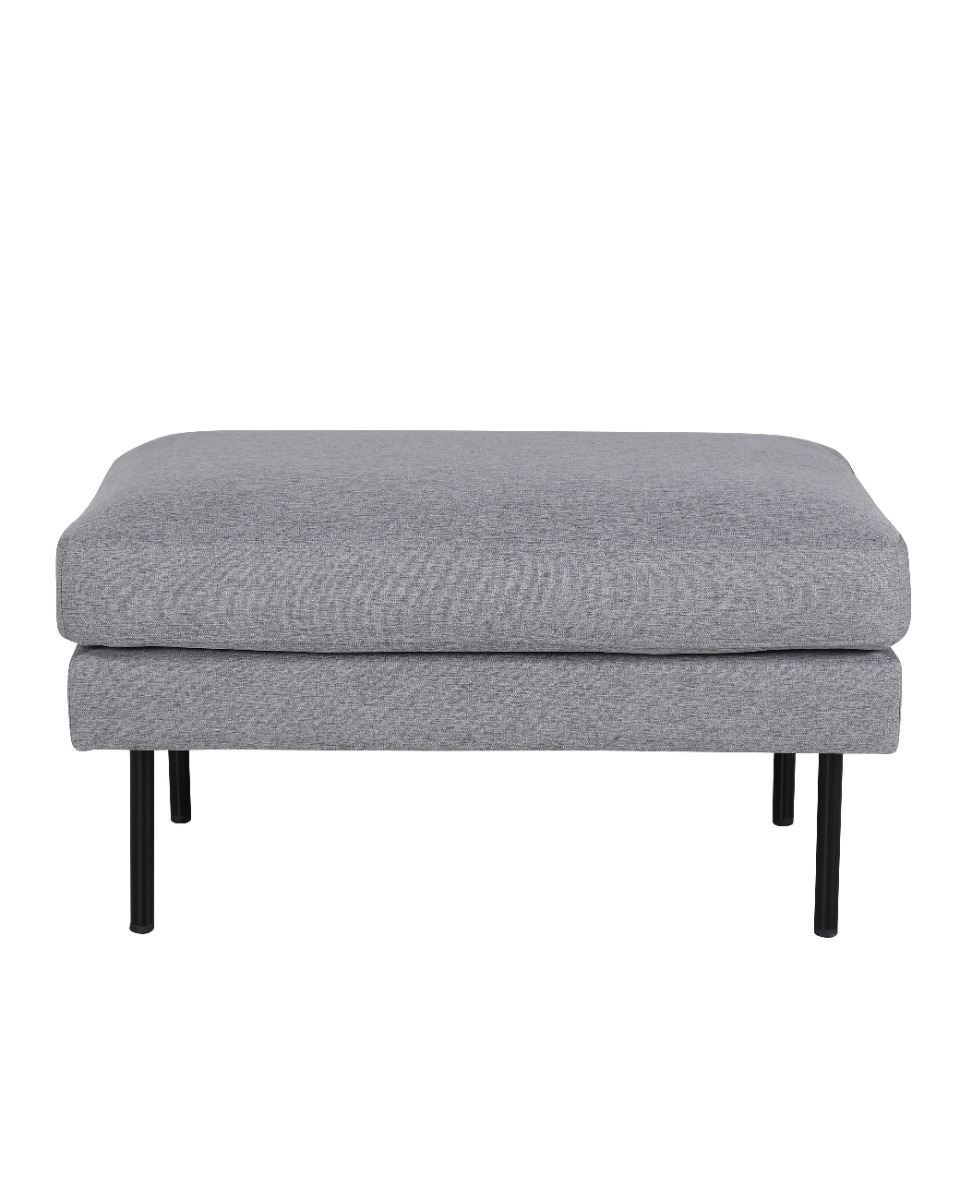Grå sittpuff Solstice med smala svarta metallben i nordisk stil