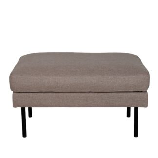 Brun sittpuff med smala svarta metallben och trä- och metallram i modernt nordiskt utförande