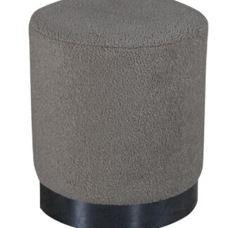 Cylinderformad sittpuff Thessaly i greige teddytyg med svart metallbas