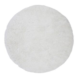Rund vit ryamatta i mjuk polyester med tjock luv i modern inredning
