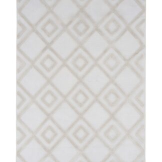 Vit ryamatta i mjuk polypropylen med ca 10 mm tjocklek som ligger på golvet i ett vardagsrum