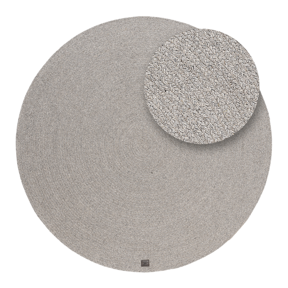 Rund Saul ullmatta i grått med tvinnat mönster och mjuk textur