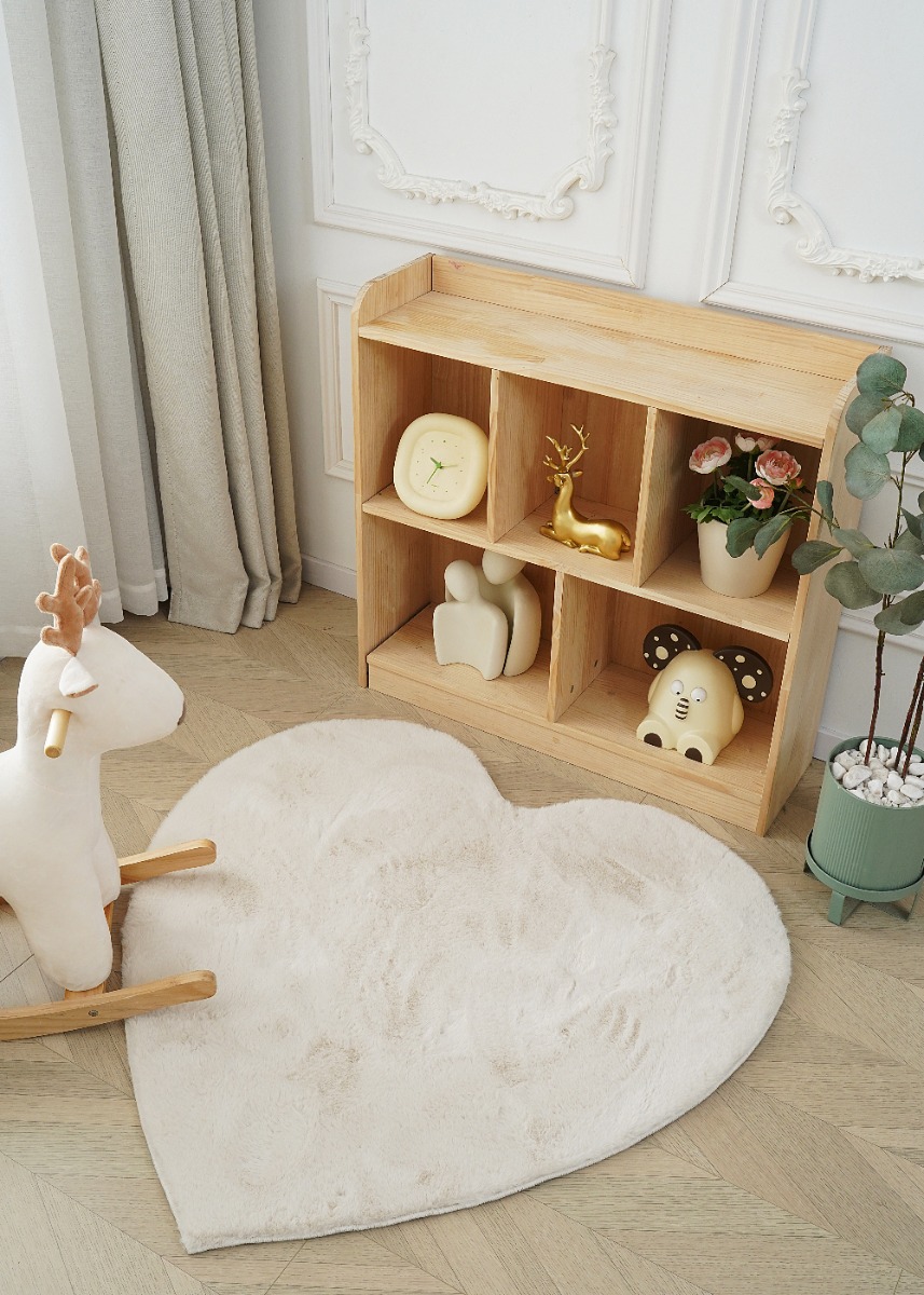 Barnmatta Mjuk Päls-look Rabbit Heart Ljusbeige - Image 2