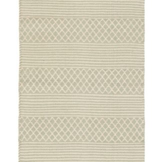 Ljusgrön handvävd bomullsmatta Fyrolin med kort lugg på golv