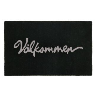 Svart maskinvävd ullmatta 50x80 cm med dekorativ välkomsttext