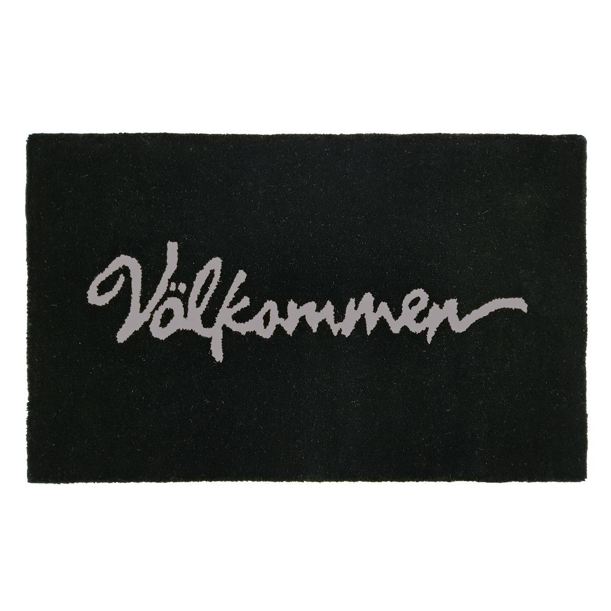 Svart maskinvävd ullmatta 50x80 cm med dekorativ välkomsttext