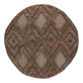 Rund brun ullmatta med mjuk textur och tjocklek cirka 15 millimeter