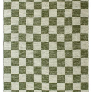 Handvävd ullmatta i grön nyans med rutmönster och mjuk textur