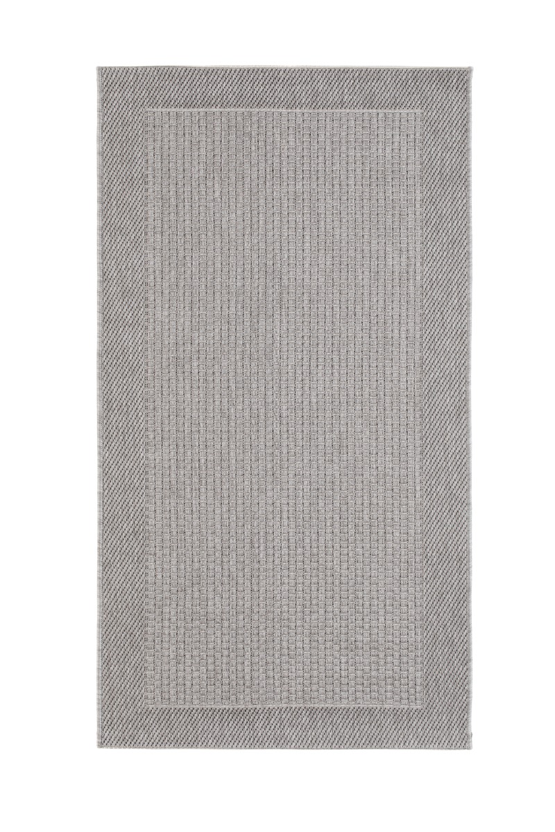 Costa grå flatvävd gångmatta i 100% polypropylen med 7 mm tjocklek, användbar inomhus och utomhus