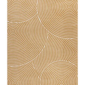 Gul Santos syntetmatta för inomhus- och utomhusbruk med grafiskt mönster och polypropylenmaterial