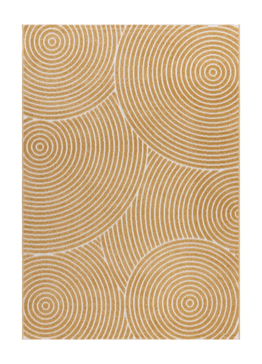 Gul Santos syntetmatta för inomhus- och utomhusbruk med grafiskt mönster och polypropylenmaterial