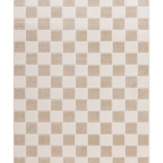 Santos Linne slitstark inom- och utomhusmatta i ljus linnefärg med grafiskt mönster och subtil textur