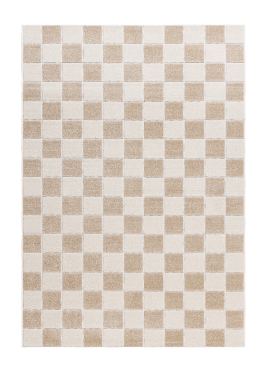 Santos Linne slitstark inom- och utomhusmatta i ljus linnefärg med grafiskt mönster och subtil textur