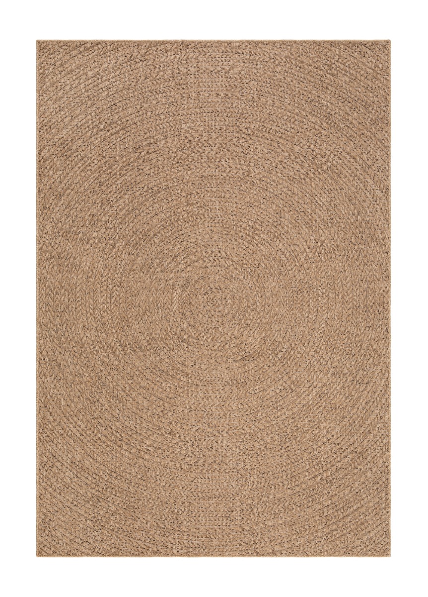 Beige Luonto matta i vävd polypropylen med 6 mm tjocklek placerad på uteplats