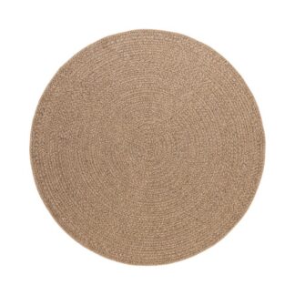 Beige rund matta i polypropylen med vävd struktur för inomhus och utomhusbruk