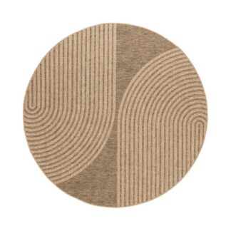 Beige rund matta i polypropylen för inomhus och utomhus användning med vävd struktur och 6 mm tjocklek