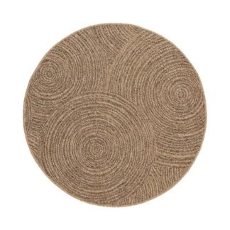 Rund beige polypropylenmatta med vävd struktur för inom- och utomhusbruk