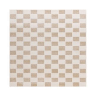 Santos Linne kvadratisk matta i linnefärg med subtila höjdskillnader och grafisk design och polypropylenbaksida