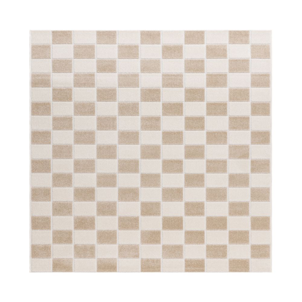 Santos Linne kvadratisk matta i linnefärg med subtila höjdskillnader och grafisk design och polypropylenbaksida