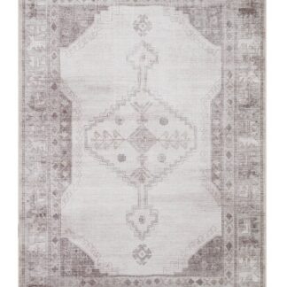 Stor cremefärgad chenillebomullsmatta med orientaliskt mönster i vardagsrum