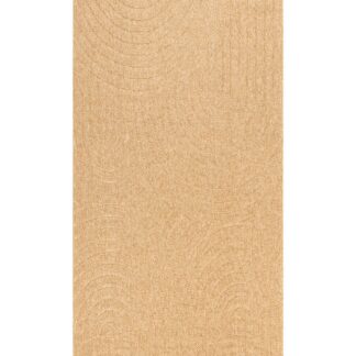 Cosmo gångmatta i juteinspirerad färg tillverkad av 100% polypropylen, visad i vardagsrumsmiljö och utomhus på balkong